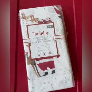 NWT Pottery Barn Heritage Santa Organic Crib Fitted Sheet